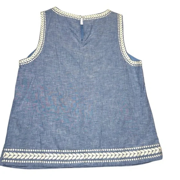 Boden Linen Blend Women’s Embroidered Top in Chambray Blue White size 12 - Picture 10 of 12